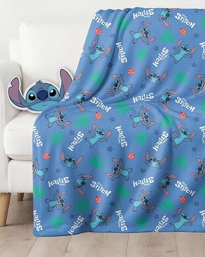 Stitch Kuscheldecke 150x120 cm, Geschenke-Set Fleece Set, kuscheliges Kissen und Flauschdecke, Wohndecke, Fleece-Decke, Sofadecke, Lilo & Stitch Deko Geschenk Fanartikel - flauschig, weich & kuschelig