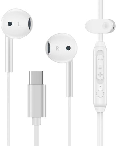USB C Wired Headphones for Samsung Galaxy S25 Edge/Ultra/S24 FE/S24/S23/S22/A17,Earbuds Built-in Microphone & Volume Control Earphones for iPhone 17/17 Air/16 Pro Max/16/15 Plus,Google Pixel 10/9a/8
