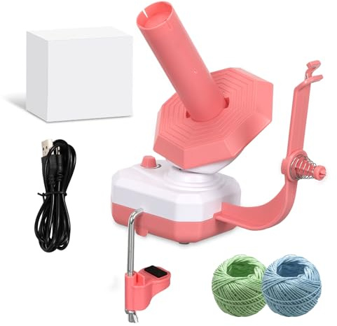 Garnwickler,Elektrischen Wollwickler Kugelwickler mit Garnführung,Elektrisch Wollabwickler zum Häkeln,Kunststoff Automatischer Garnknäuelwickler,Stufenloser Geschwindigkeit und Großer Kapazität (Rosa)