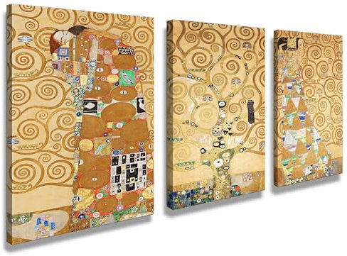 Artenor Set di 3 Quadri Moderni 30 x 45 cm - Albero della Vita Klimt 3 pz, Soggiorno, Camera da Letto, Cucina, Poster da Parete, Decorazioni Casa, Stampe Quadro su Tela Grandi Dimensioni