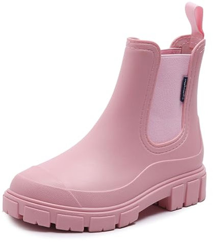DRECAGE Femmes Bottes de Pluie Courtes Impermeable Caoutchouc Botte Antidérapant Légères Chelsea Bottines Confortables Jardinage Chaussures Rose 37