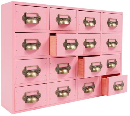 BAOCHADA Commode - Armoire de rangement en bois avec 16 tiroirs - Commode vintage pour l'organisation et le rangement du bureau à domicile, du bureau - Rose