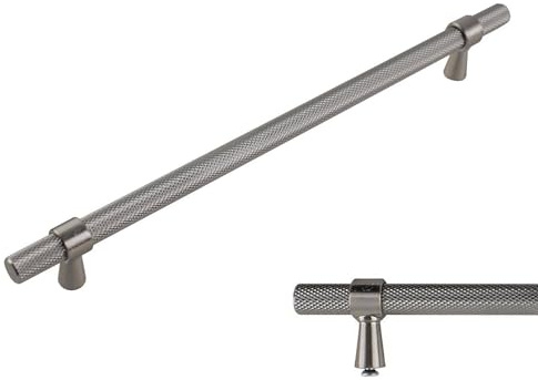 keypak 10 Pack Satin Nickel Knurled Kitchen Cupboard Handles, 224m | 276mm Textured Aluminium T-Bar Pulls for Cabinet, Wardrobe Doors, Chest of Drawers