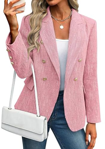 Onsoyours Blazer Donna Slim Fit Jacket Elegante Giacca Risvolto Business Giacca Bottoni OL Giacche Maniche Lunghe Ufficio Curvy Tailleur Autunno A Rosa L