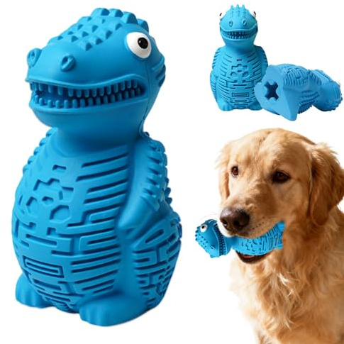 Tbintul Hundespielzeug Gummi Dino, langlebiges Kauspielzeug für Hunde, Zahnpflege & Leckerli-Spielzeug, Zähes kauspielzeug für aggressive kauer, für kleine, mittlere & große Hunde
