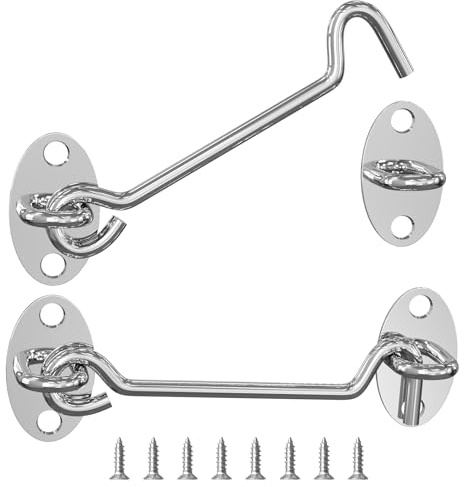 4 Inch Stainless Steel Gate Hook and Eye Latch 2-Pack (100mm) | Heavy Duty Door Lock for Wooden Gates, Sheds & Cabinets | Rust Resistant Silver Cabin Hooks with 8 Screws for Windows & Bathroom Doors