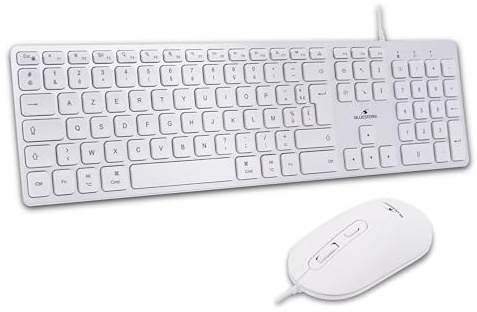 Bluestork - Set Tastiera Mac e Mouse USB-C/USB-A Bianco AZERTY FR | Tastiera Apple Silenziosa & Mouse 2400 DPI, Adaptadore USB-A & USB-C, Qualsiasi Tastiere Mac & Ipad