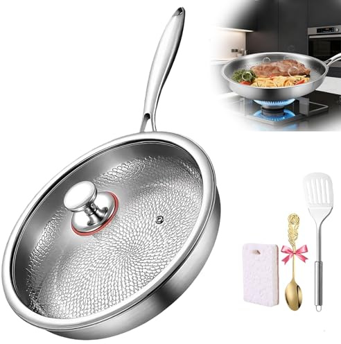 Titanium Frying Pan,Titanium Pan,Titaniums Pans Pro with Lid 2025, Multifunctional, Uniform Heating, Uncoated Titaniums Pans for Kitchen Cooking (with Lid, 28CM)