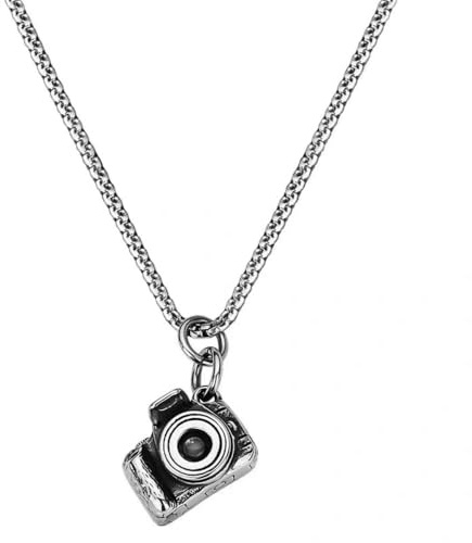 Dtja 24 inch Vintage Camera Pendant Necklace for Women Men Silver Stainless Steel Silver Plated Photography Charms Round Rope Necklace Adjustable Comfortable Birthday Holiday Jewelry