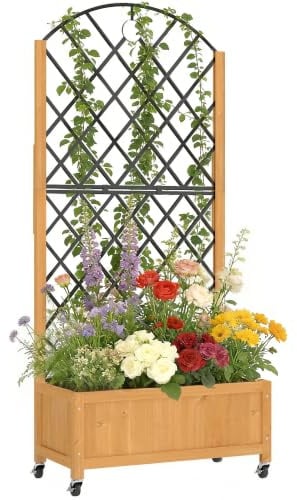 Outsunny Hochbeet mit Rankgitter Erhöhter Blumenkasten 72 x 36 x 168 cm | Mit Rollen, Holz Pflanzkübel, Pflanzkasten, Blumenkübel, Rankkasten, für Kletterpflanzen, Garten