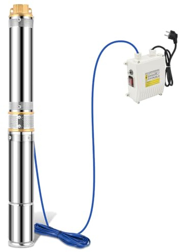 Peviasot Tiefbrunnenpumpe 0,75 kW aus Edelstahl mit 20 m Kabel – Max. 67 m Förderhöhe & 4.000 L/h, sandverträgliche Tauchdruckpumpe für Brunnen, max. 6,7 bar Druck