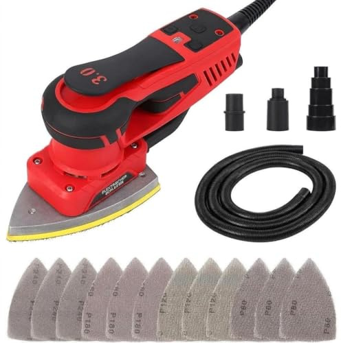 Ponceuse Triangulaire Électrique 350W, 6 vitesses réglables 10000 tr/min | Ponceuse orbitale,12 feuilles Abrasifs Inclus, Système d'Aspiration, pour Bois, Menuiserie, Métal, Peinture et Polissage