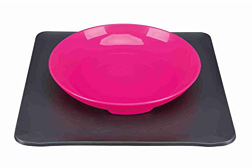 Yummynator 08233 Rutschfeste Matte Mit Futternapf | BPA Frei | Tiernapf-System: Vereint Napf und Platzmatte | Futternapf für Katze oder Hund | Futternapf mit Unterlage | Grau / Pink | Small