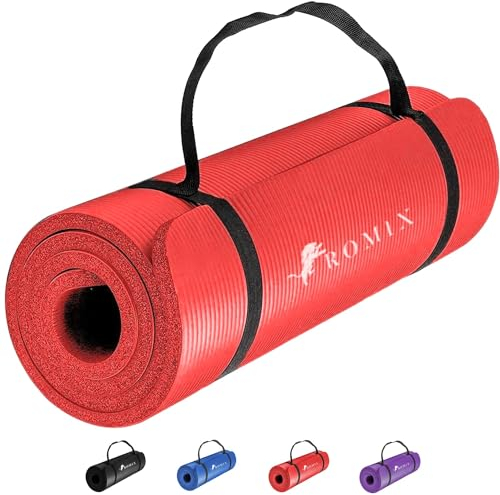 ROMIX Tapis Yoga 10mm Epais Antidérapant Tapis de Sport avec Sac de Transport et Sangle, Premium Non Toxique Yoga Mat- de Sol Parfait pour Entraînement Maison, Gym Pilates Sport et Voyage - 180 x 60cm