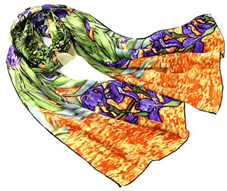 Prettystern Damen-Schal Kunstdrucke Malerei Langer Seidenschal Silk Scarf Van Gogh - Schwertlilien - Grün P049