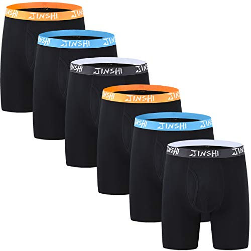 JINSHI Boxer Long Hommes Bambou Caleçons Doux Slip Respirant Hipster sous-vêtement Pantalon Brief Microfibre de Grande Taille Lot de 6 Noir 4XL