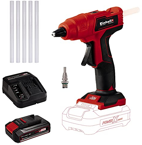 Einhell Power X-Change 18V Cordless Glue Gun With Battery And Charger - Hot Glue Gun For Crafting, DIY, Woodwork, Upholstery - TE-CG 18 Li Glue Gun With 5 x 11mm Glue Sticks Set