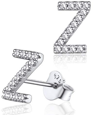 Boucle d Oreille Strass Lettre Z Zirconium Argent 925 Fille Sterling Clou d'Oreille Femme Alphabet Mini Bijoux Cadeau Fête des Mères Maman Copine