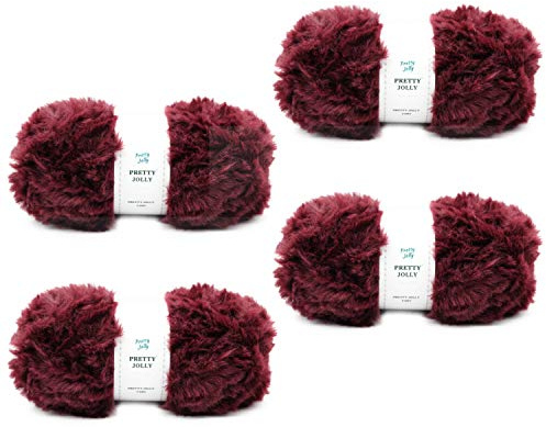 Pretty Jolly 4 Knäuel Kunstfell Garn Super Soft Chunky Garn Flauschiges Garn zum Häkeln Stricken Wimperngarn Polyestergarn Weinrot