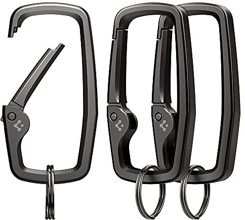 Spigen Rugged Type Carabiner Clips D Ring, Spring Snap Hook, Keyring Keychain Hook with Zinc Alloy Caribeaners - 3 Pack