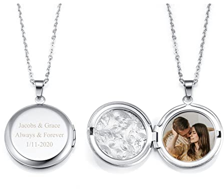 PiercingJak Personalized Photo Image Locket Pendant Round Locket Necklace That Holds Picture Custom Mothers Neclace with Any Memory Photo Locket Necklace Gifts for Mom