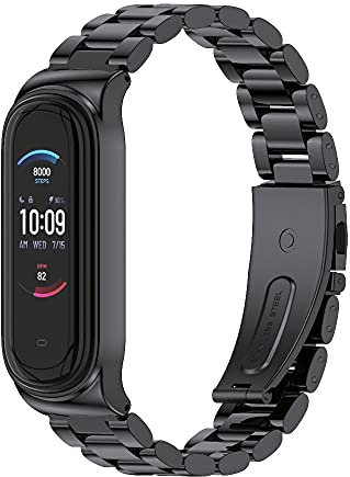 MIJOBS Strap for Amazfit Band 5 Metal Replacement Strap Wristband Watch Strap Compatible with Amazfit 5 Fitness Tracker smartwatch (Beads,Black)