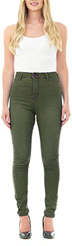 M17 Women Ladies High Waisted Denim Jeans Skinny Fit Casual Cotton Trousers Pants with Pockets (22, Khaki)