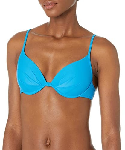 Body Glove Women's Smoothies Greta Solid Molded Cup Push Up Underwire Bikini Top Swimsuit, Coastal, Large