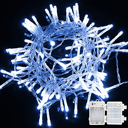 H HANSEL HOME Guirnalda Luces LED Pilas Luces Navidad Exterior Pilas 200 LED 16M Impermeable IP44 con 8 Modos Exterior y Interior Decoración para Habitacion, Bodas, Jardín, Fiesta - Luz Azul