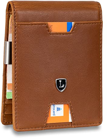 Lederhand® iSlim XL - Glattleder Geldbeutel mit Geldklammer und Münzfach, 13 Kartenfach + 1 Sichtfenster Premium Geldbörse - Slim Wallet mit RFID NFC Schutz - Farbe | (Hellbraun)
