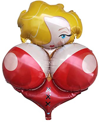 Party Luftballon - XXL Folienballon blonde Frau mit Brüsten, 85 x 58 cm Riesenballon für Luft und Helium, als Geburtstagsgeschenk, Deko, für Freundin, Jungesellenabschied JGA