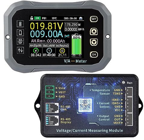 Koolertron 400A Battery Monitor with Shunt, 0-120V 2.4inch Display Wireless Voltage Current Meter for Boat RV Motorhome Car Motor Golf Cart Solar System, Blue,Green