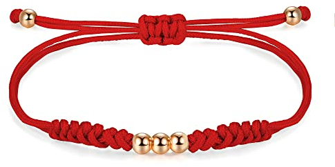JENDEAR SHINE Bracciale Corda Intrecciata per Le Donne, Bracciale Fatto A Mano con Perline e Nodi, Ragazza Compleanno Amicizia Regalo Fortunato Rosso Nero Gioielli