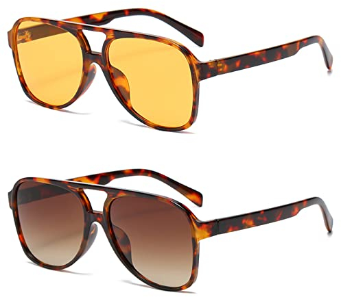YAMEIZE Retro Nachtsicht Rechteckige Sonnenbrille für Damen Herren Quadratische Doppelsteg UV400 Schutzbrille zum Autofahren