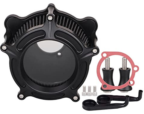 XMMT Nero opaco Motociclo Pulisci il filtro di aspirazione del filtro dell'aria della turbina per Harley Dyna Super Glide Street Bob Fat Bob 1993-2016, Touring 1993-2007