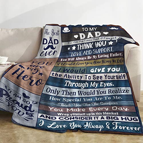 Geschenke für Papa Decke, Decke Brief Tochter Papa, Blau Weich Flanell Kuscheldecke für Vater, Warm Plüsch Fleece Wohndecke Vater für Sohn Männer Erwachsene Geburtstagsgeschenke Sofa Bett, 140x180cm