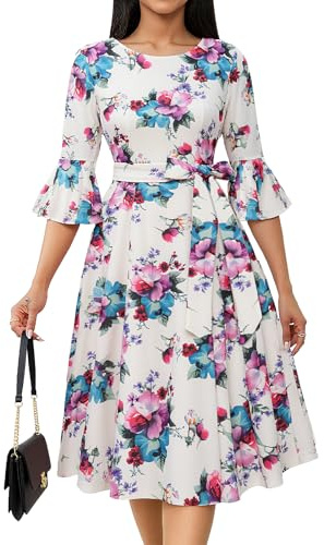Women's Cocktail Dress A Line Tea Party Midi Graduation Dresses Church Wedding Formal Prom Clothing White Flower M
