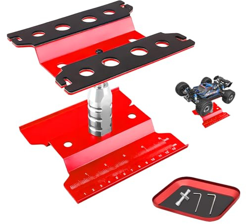 Craznick RC Car Work Stand & Screw Tray 360 Degree Rotation Aluminium Repair Station Lift for 1/8 1/10 1/12 1/16 1/18 Scale Traxxas TRX4 Axial Arrma Redcat Losi RC Crawler Monster Truck Buggy Red