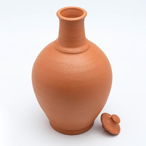 Hakan Handmade Unglazed 6.2 L, 209.5 Oz, Small Clay Pitcher with Lid, Terracotta Pitcher, Natural Home Decor Vintage Drinking Bottle, Earthenware Beverage Jar, Cappadocia Pottery Water Jug, 6.5-Quart