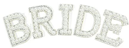 5pcs Bride Rhinestone Iron On Patches,Letter Sew On Patches,Glitter Bride Rhinestone Pearl Stick on Letters Patches Fabric Applique Pearl Letters for Clothing Hats Shoes DIY Craft Supplies