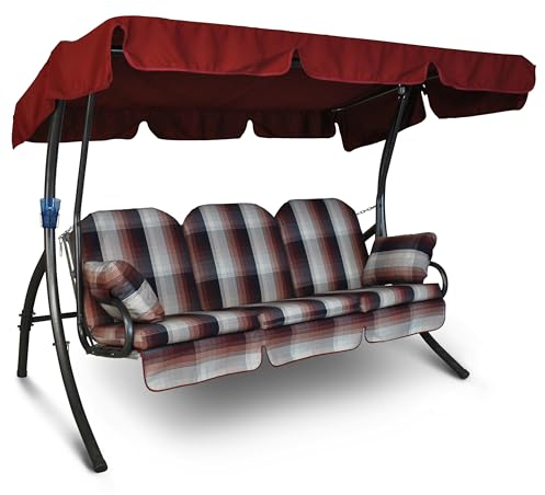 Angerer Freizeitmöbel GmbH Hollywoodschaukel Ibiza - Gartenschaukel Made in Germany - Schaukel zum Sitzen, Liegen und Entspannen - mit Bett-Funktion - einfache Montage (Schwarz-Beige-Rot kariert)