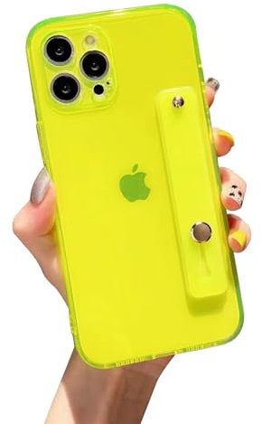 siduater Strap Holder Case for iPhone 12 Pro MAX with Kickstand, Shockproof Translucent PC Back Cover + Soft TPU Bumper with Adjustable Finger Grip Loop for iPhone 12 Pro Max 6.7-inch, Neon Green