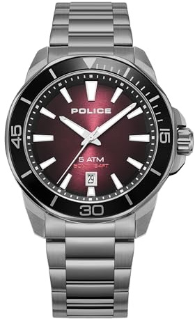 Police Thornton Uhr für Herren in der Farbe Schwarz mit Armband aus Edelstahl, Wasserdichtigkeit: 5 bar, Gehäusedurchmesser: 43 mm, PEWJH0021403