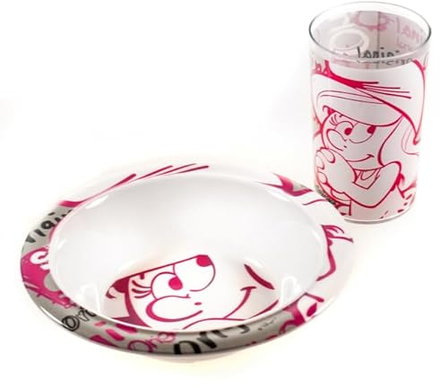 Die Schlümpfe Geschirr Set, Teller & Becher, Pink oder Blau - Smurf (PINK)…