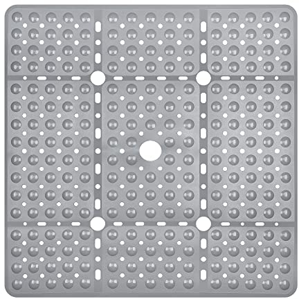 Kingrading XL Quadratische Dusche Matte Anti-Rutsch – 70x70 cm Anti-Rutsch-Badematt mit 240 Saugnäpfen. Schnell trocknende Badematte mit Abflusslöcher. Graue Duschmatte maschinenwaschbar