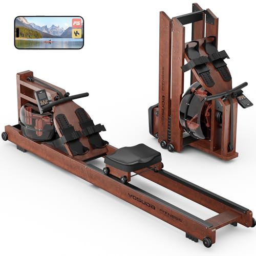 YOSUDA 2026 Neu Rudergerät Wasser, max. 190cm/182kg, 22-Liter-Wassertank, Rudergerät für Zuhause Klappbar Holz mit Bluetooth Display & Verstellbarer Handy-Halter, ultraleise Rudermaschine, waterrower