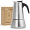 MADAMA - Moka in Acciaio Inox, Caffettiera a Induzione, Moka a Induzione, Caffettiera in Acciaio Adatta a Tutti i Tipi di Piani Cottura - 6 Tazze, 300 ml, Manico Nero
