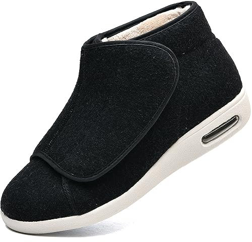 AEHO Chaussures orthopédiques pour Hommes Hiver Chaud diabétiques Chaussures pour Pied Gonflé de Marche de diabète Sabots à Enfiler à Coussin d'air pour Femmes,Black Woolen,42 EU
