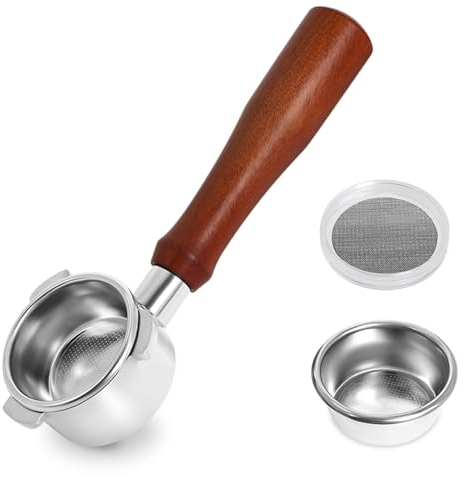 Porte-filtre 54mm sans fond, Porte-filtre espresso compatible avec la série Sage/Breville Barista 870/878/880, Porte-filtre Sage 54mm en acier inoxydable poignée en bois