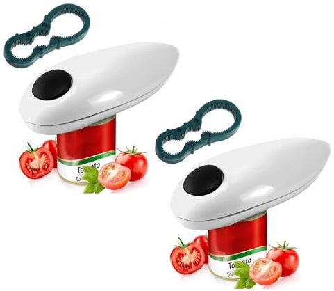 Electric Can Opener 2Pcs Hand Free Tin Opener Automatic Can Open with One Touch Switch Smooth Magnet for Mess Free Lid Disposal for Almost All Size Can